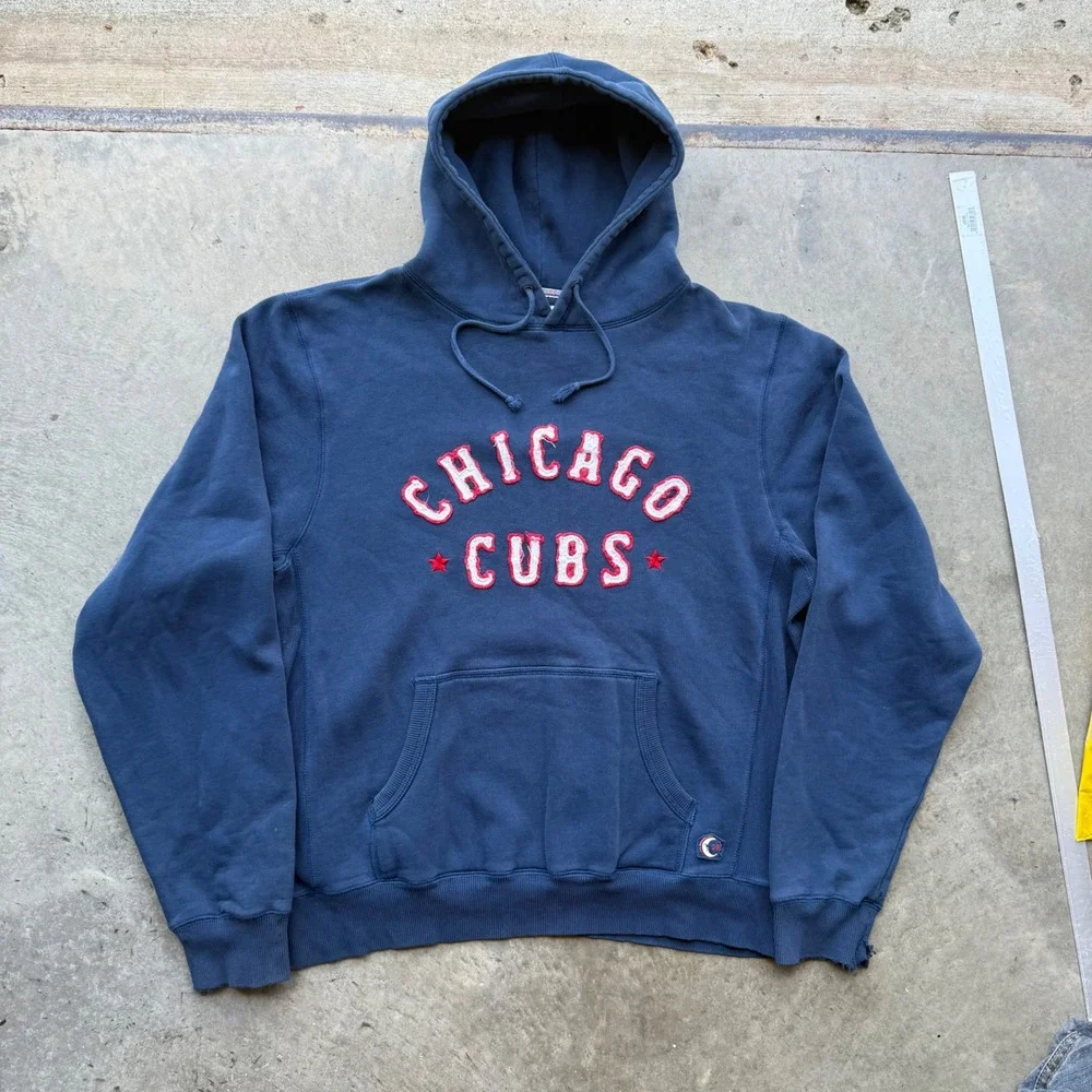 Chicago Cubs Hoodie Navy Blue Applique Mens Large Vintage Style